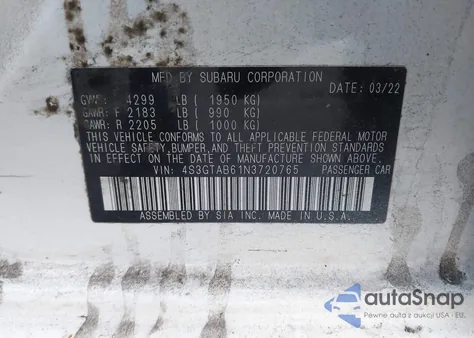 2022 Subaru Impreza Base 5-Door z USA, uszkodzony, nr VIN 4S3GTAB61N3720765